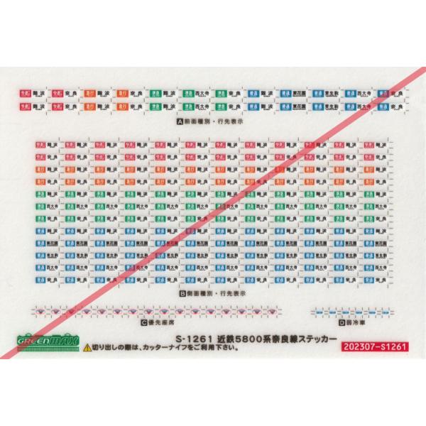 グリーンマックス S-1261　近鉄5800系奈良線 ステッカー　1枚入り