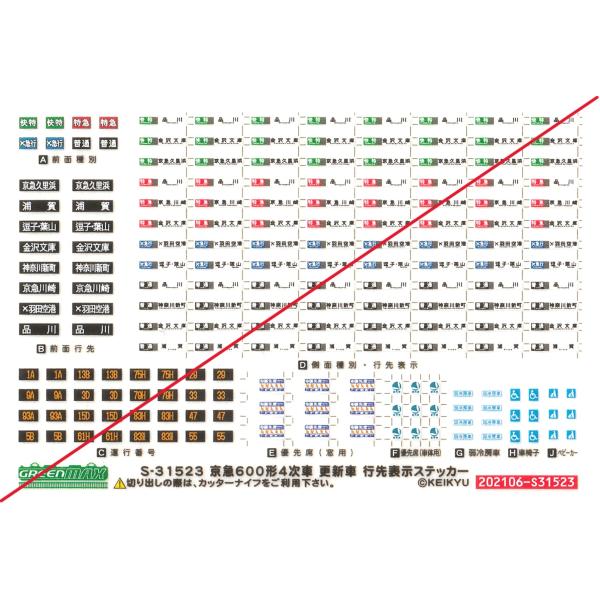 グリーンマックス　Ｓ-31523　京急600形4次車　更新車　行先表示ステッカー　1枚入