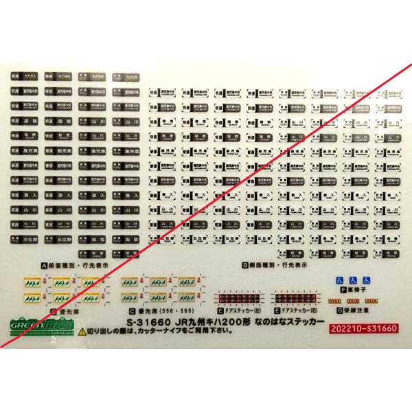 グリーンマックス　S-31660 ＪＲ九州キハ200形　なのはなステッカー　1枚入り