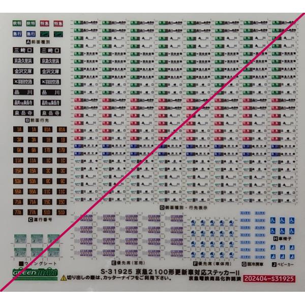 グリーンマックス S-31925 京急2100形更新車対応 行先表示ステッカーII　1枚入り