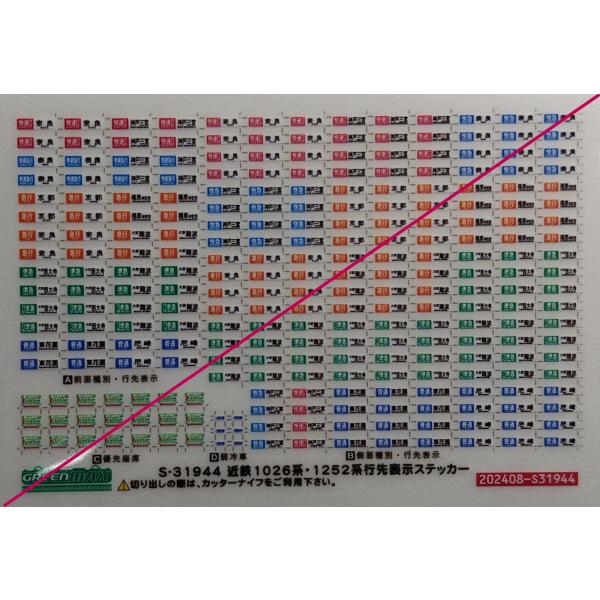 グリーンマックス S-31944 近鉄1026系・1252系 行先表示ステッカー　1枚入り