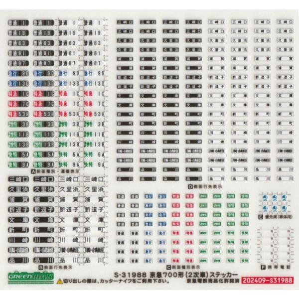 グリーンマックス　Ｓ-31988 京急700形（2次車）ステッカー
