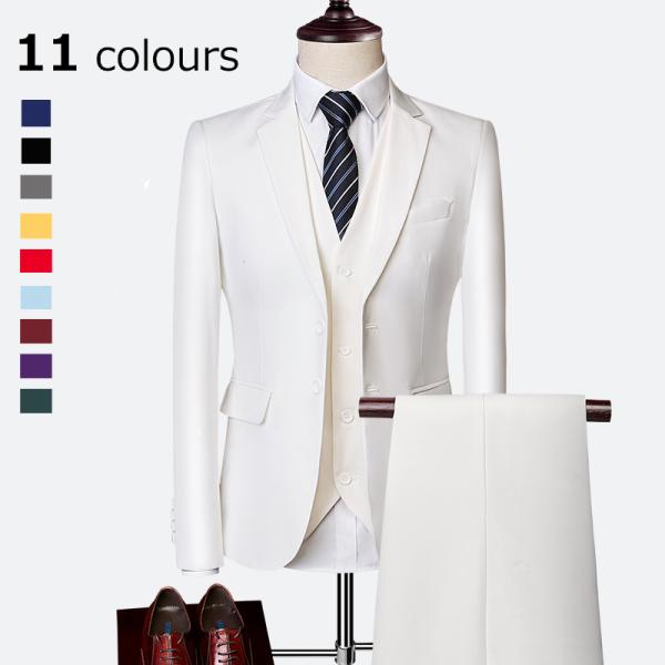 二つボタンスーツパンツ メンズ ３点 ビジネススーツ 結婚式 スーツセットアップ ストライプ柄 面接...