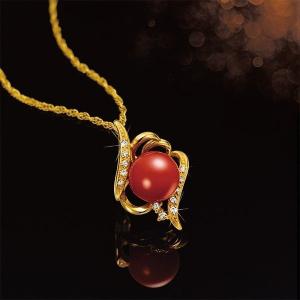 真紅のラグジュアリー 土佐産血赤珊瑚純金ペンダント 公式 ネックレス ジュエリー アクセサリー 純金 ゴールド ダイヤモンド 限定
