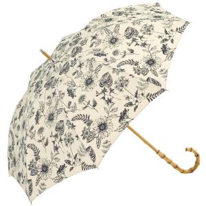 ビコーズ ボタニカルプリント アイボリー ホワイト 白色系 リーフ花柄 傘 レディース 長傘 雨傘 日傘 UVカット90 以上 遮光 晴雨兼用 防水 はっ水加工 手開き…