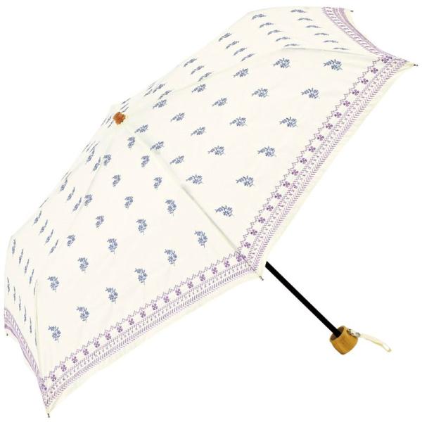 ビコーズ プロヴァンス刺繍 ミニ ホワイト 白色 傘 レディース 折傘 折りたたみ傘 雨傘 日傘 U...