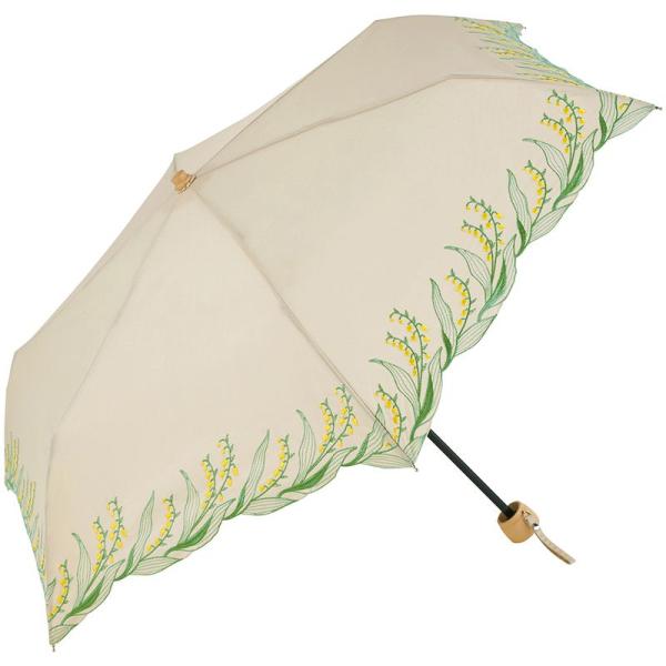 ビコーズ スズラン刺繍 ミニ ベージュ フラワー 花柄 レディース 折畳傘 雨傘 日傘 UVカット9...