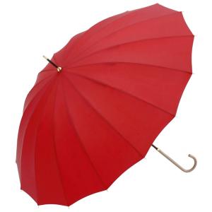 ビコーズ 16フレーム プレーンカラー レッド 赤 16本骨 傘 レディース 長傘 雨傘 日傘 UVカット 遮光 晴雨兼用 大きい 丈夫 手開きタイプ｜gmd