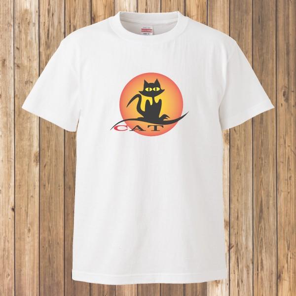 Tシャツ 半袖 メンズ レディース キッズ 猫 ネコ ねこ 夕陽黒猫 猫雑貨 ホワイト かわいい