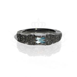 GnB フローラル フルール リング w/アクアマリン / ブラックロジウム Ring Floral Fleur Engraved Black Rhodium｜gnb-garnier