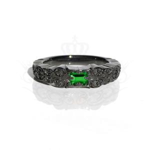 GnB フローラル フルール リング w/グリーンガーネット / ブラックロジウム Ring Floral Fleur Engraved Black Rhodium｜gnb-garnier
