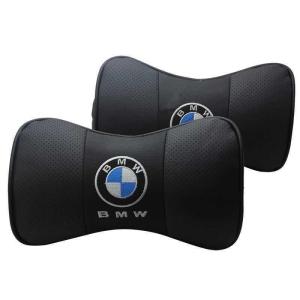 BMW★本革 レザー 高級 ネックパッド 首枕 2個セット 刺繍工芸（ブラック）