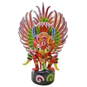 霊鳥ガルーダとWISNU神［H.48cm］白黄 現品限り 木製 オブジェ 置物