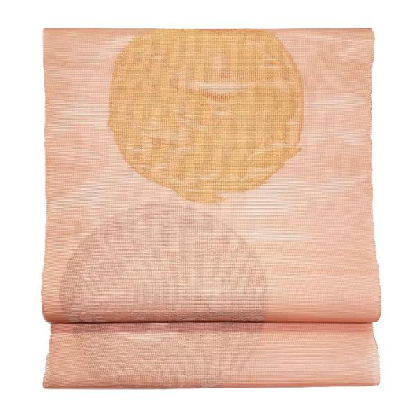 特別価格品　　夏帯　九寸　紗名古屋帯　　織悦　桔梗萩　秋草丸紋文様　（ 正 絹 ）　◇　通常名古屋帯...