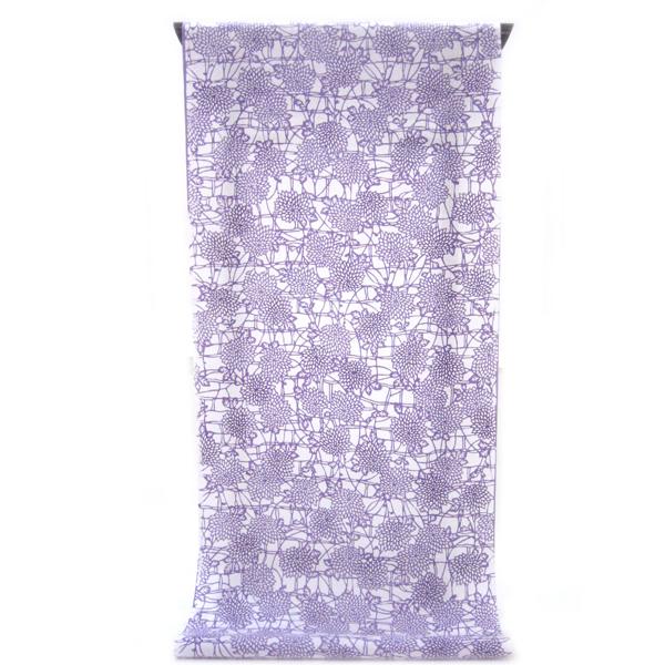 注染ゆかた　清涼感あふれる純白の木綿に　　紫苑ぼかしの小菊尽くし柄（反物）