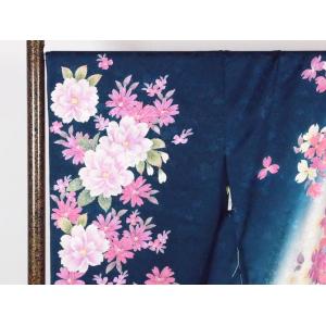 正絹 逸品振袖フルセット 紺グリーン地 に花柄...の詳細画像2