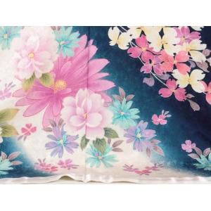 正絹 逸品振袖フルセット 紺グリーン地 に花柄...の詳細画像5