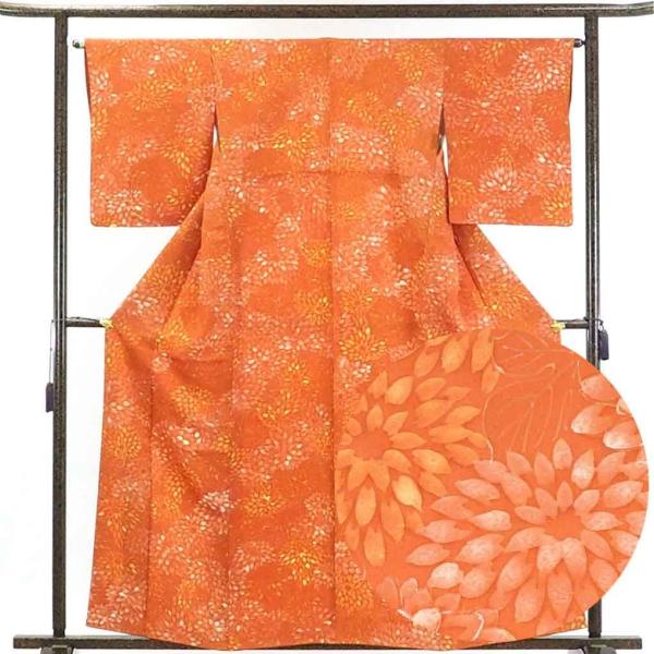 小紋 身丈162cm 裄64cm 前幅23cm 後幅28.5cm 袖丈50cm レディース 袷 菊 ...