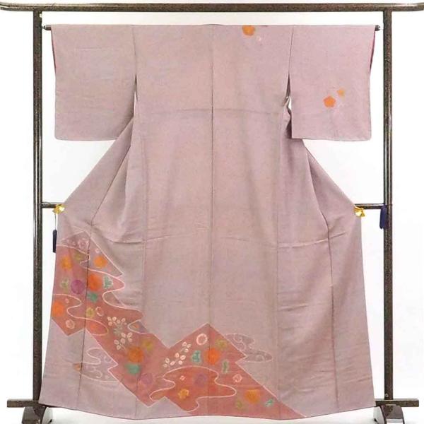 訪問着 身丈165cm 裄65cm レディース 袷 たたき染 裄Mサイズ 秋冬春用 正絹（シルク）パ...
