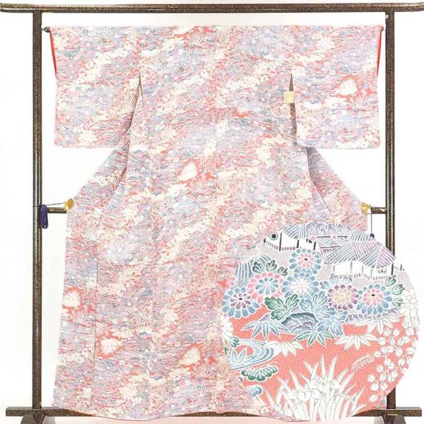 小紋 身丈161cm 裄66cm 前幅24.5cm 後幅30cm 袖丈50cm レディース 袷 花柄...