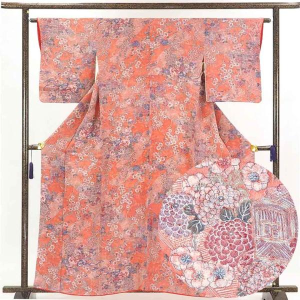 小紋 身丈160cm 裄62cm 前幅23cm 後幅29.5cm 袖丈50cm レディース 袷 花柄...