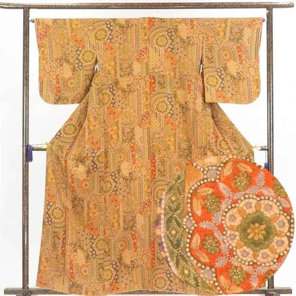 小紋 身丈160cm 裄65cm 前幅24.5cm 後幅30cm 袖丈50cm レディース 袷 花柄...