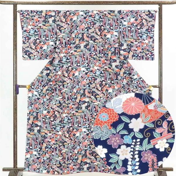 小紋 身丈164cm 裄67cm 前幅22.5cm 後幅29cm 袖丈50cm レディース 袷 花柄...