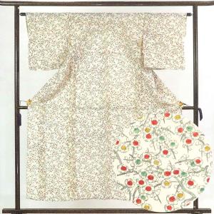 紬 身丈158cm 裄63cm レディース 単衣 花柄 裄Mサイズ 初夏・初秋用