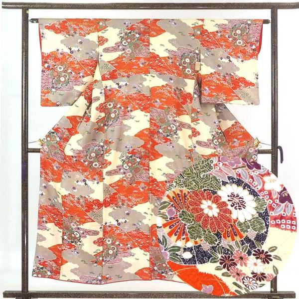 小紋 身丈154cm 裄62cm 前幅24.5cm 後幅28cm 袖丈50cm レディース 袷 花柄...