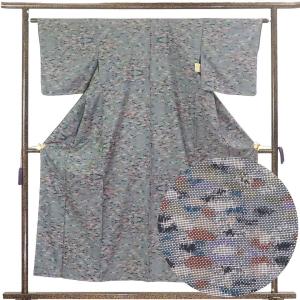 紬 身丈161cm 裄66cm レディース 袷 格子 裄長 裄M-Lサイズ 秋冬春用