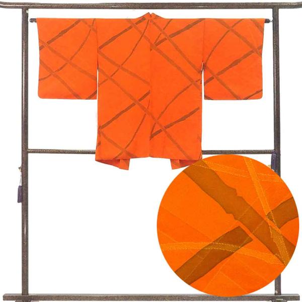 羽織 羽織丈80cm 裄63cm レディース 袷 抽象柄 裄Mサイズ 秋冬春用 正絹（シルク）橙色 ...