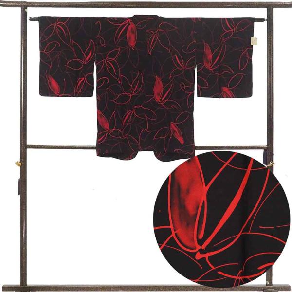 コート コート丈80cm 裄62cm レディース 袷 抽象柄 裄Sサイズ 秋冬春用 正絹（シルク）黒...