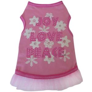 犬服JOY・LOVE・PEACEピンクレース・輸入犬服Tシャツ