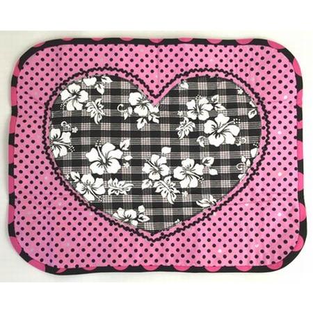 ハワイアン柄ハート・カフェマット【ブラック】