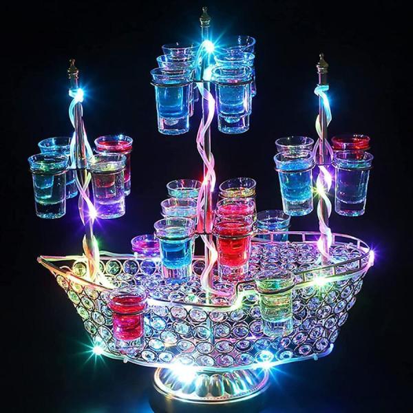 テキーラ観覧車 カラフルな観覧車カップホルダー カクテルグラスホルダー LED酒ボトルの表示棚 帆船...