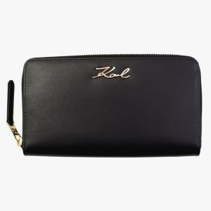 カールラガーフェルド 財布 レディース KARL LAGERFELD ラウンドファスナー長財布 K/SIGNATURE レザー ブラック 201W3237 BLACK｜goguysshop