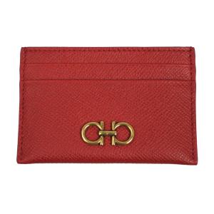 フェラガモ カードケース FERRAGAMO ダブル ガンチーニ レザー レッド 22 0007 0746668｜goguysshop