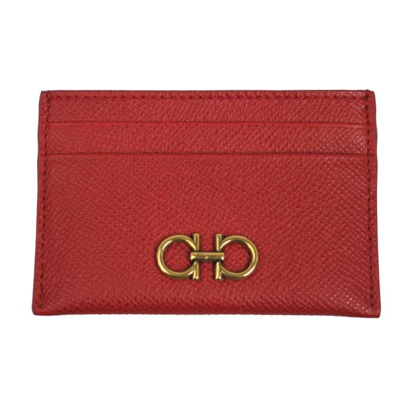 フェラガモ カードケース FERRAGAMO ダブル ガンチーニ レザー レッド 22 0007 0...