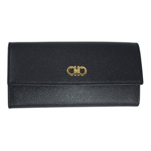 フェラガモ 財布 レディース FERRAGAMO 長財布 IDケース付き ガンチーニ レザー ブラック 22-0380 0753048｜goguysshop