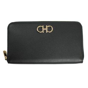 フェラガモ 財布 レディース FERRAGAMO ラウンドファスナー長財布 ガンチーニ レザー ブラック 22 0405 0758661｜goguysshop