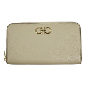 フェラガモ 財布 レディース FERRAGAMO ラウンドファスナー長財布 ガンチーニ レザー DAINO ベージュ系 22 0405 0758663｜goguysshop