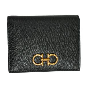 フェラガモ 財布 レディース FERRAGAMO 二つ折り財布 ダブル ガンチーニ レザー ブラック 22 D780 0726512｜goguysshop