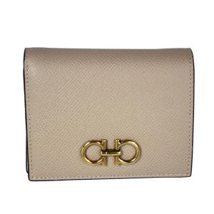 フェラガモ 財布 レディース FERRAGAMO 二つ折り財布 ダブル ガンチーニ レザー AMARETTI ベージュ系 22 D780 0752759｜goguysshop