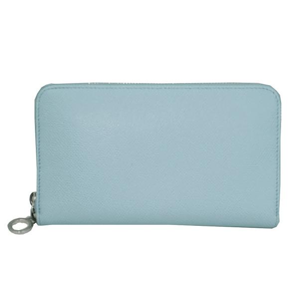 ブルガリ ラウンドファスナー長財布 型押しレザー  ライトブルー 38920 新品