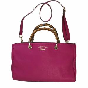 中古 美品 GUCCI グッチ 2WAYハンド/ショルダーバッグ バンブー ミディアム ショッパー レディース ピンク レザー 323660 40244｜goguysshop
