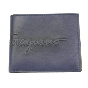 フェラガモ 二つ折り札入れ 財布 レザー BLUE MARINE ダークブルー 66-0682 660116 新品｜goguysshop
