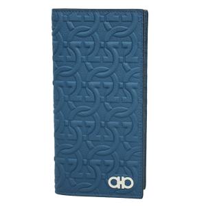 フェラガモ 財布 メンズ FERRAGAMO 長財布 エンボス ガンチーニ レザー ブルー系 66 1076 0758017｜goguysshop