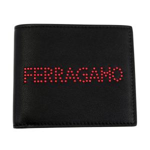 フェラガモ 二つ折り札入れ 財布 メンズ レザー ブラック マイクロスタッズ ロゴ 66A376 0704567 日本未入荷｜goguysshop