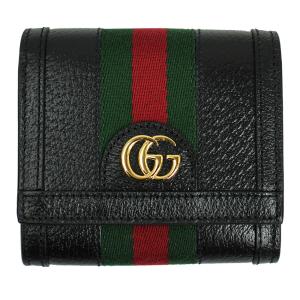 グッチ 財布 レディース GUCCI 二つ折り財布 オフィディア ウェブ ストライプ レザー ブラック 719887 DJ2DG 1060｜goguysshop