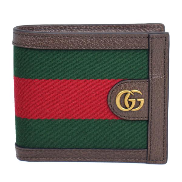 グッチ 財布 メンズ GUCCI 二つ折り財布 ダブルG ウェブストライプ レザー ブラウン 722...